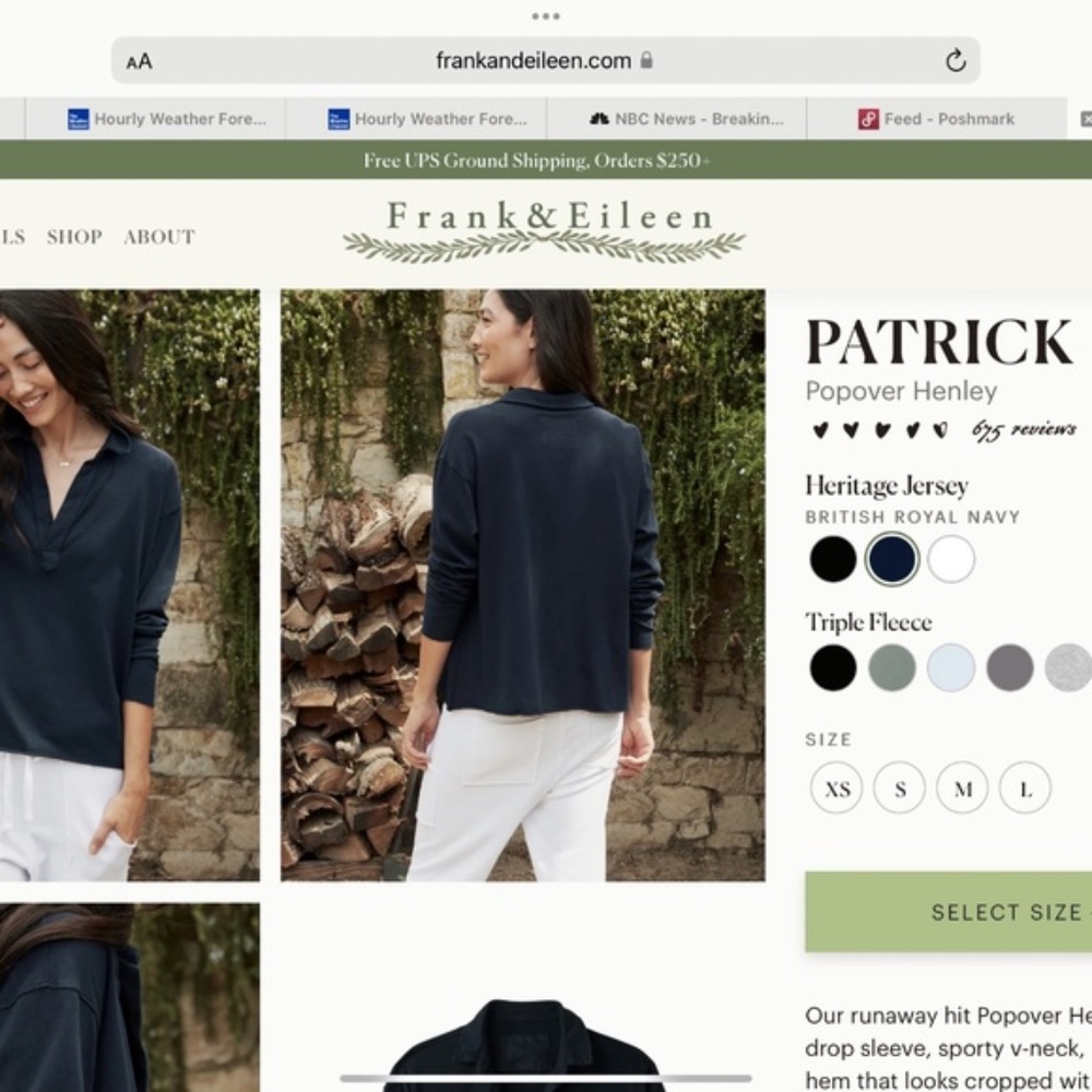 Frank & Eileen  Popover Henley  - Navy XS NWT